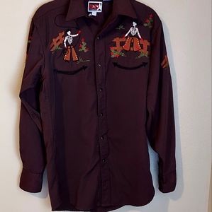 Mens Brooks And Dunn Cowboy Shirt With Embroidered Skelton Cowboys .